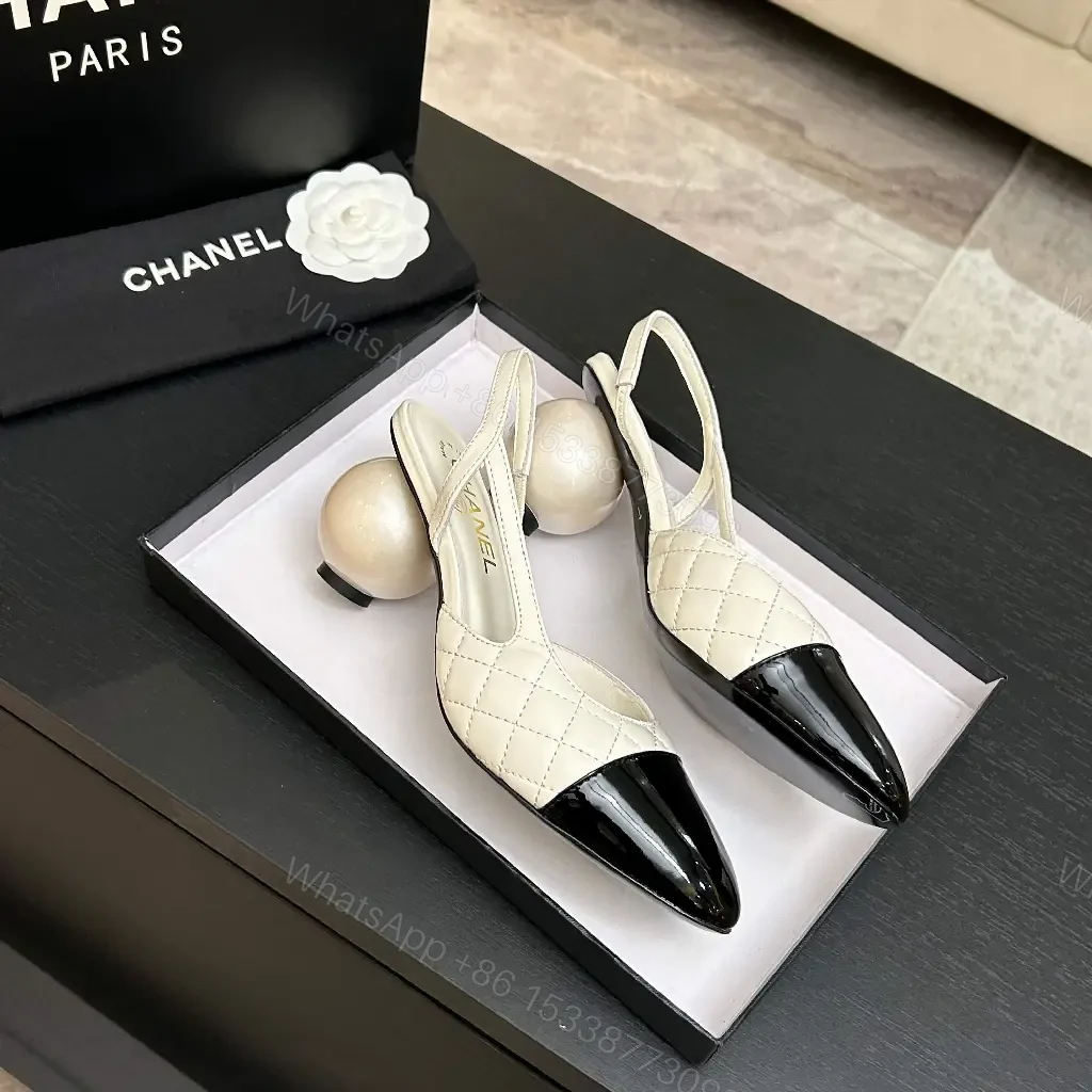 View 6 of Two-Tone Quilted Slingback Heel with Patent Toe Cap