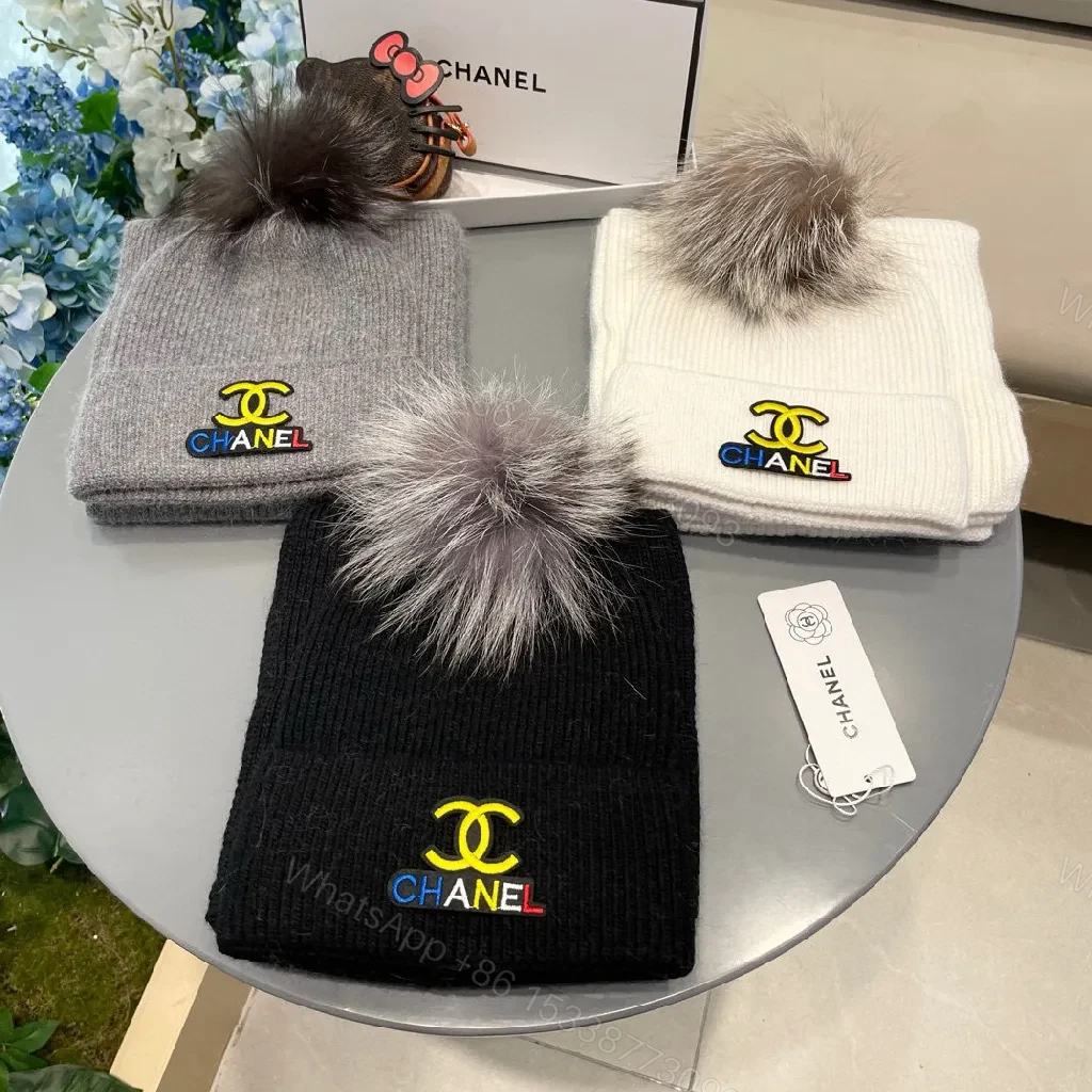View 4 of Ivory Knit Scarf & Beanie Set: Subtle Designer Emblem