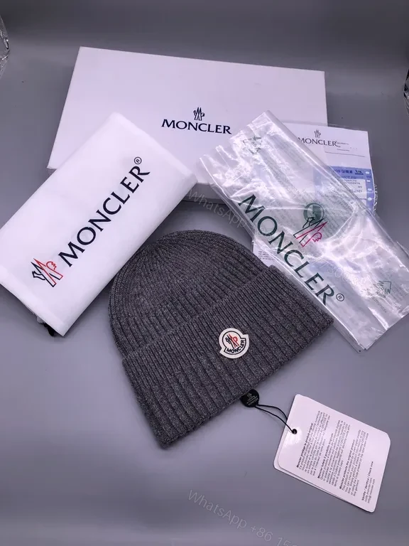 View 3 of Moncler Beanie Set - Black/Grey/Navy/White, Luxury Knitwear