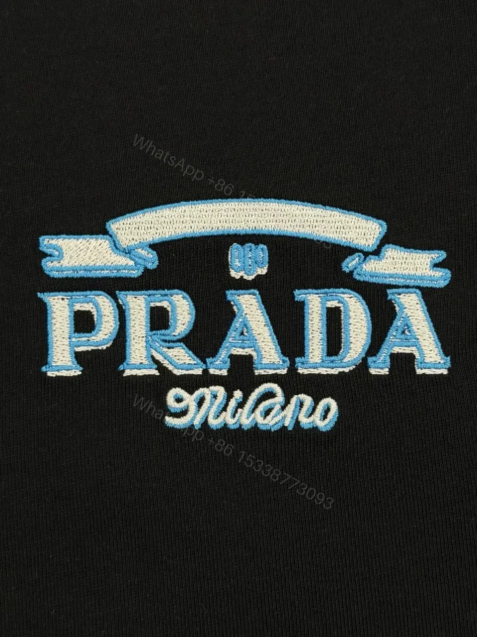 View 7 of Black Cotton Blend Tee with Prada Milano Graphic Embellishment