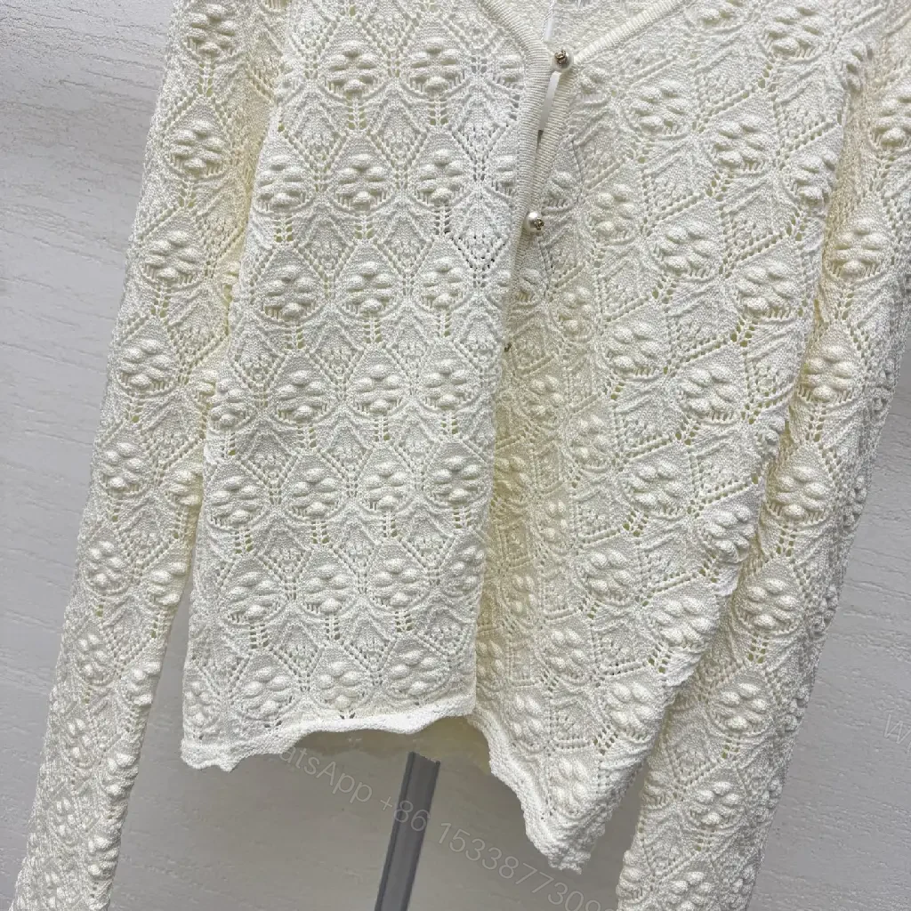 View 4 of Off-White Lace Cardigan Scalloped Edges: Elegant Layering Knit