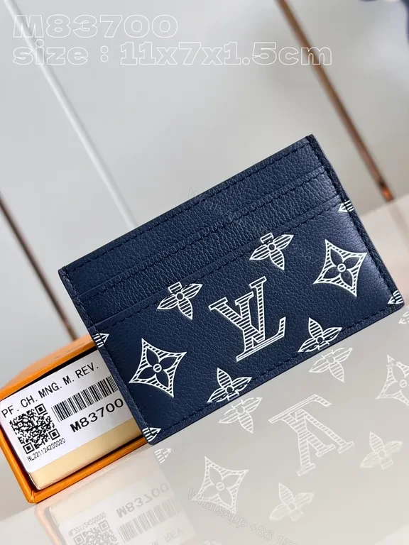 Chic Signature Cardholder: Navy Leather, White LV-Style Print, Slim Luxe — view 1