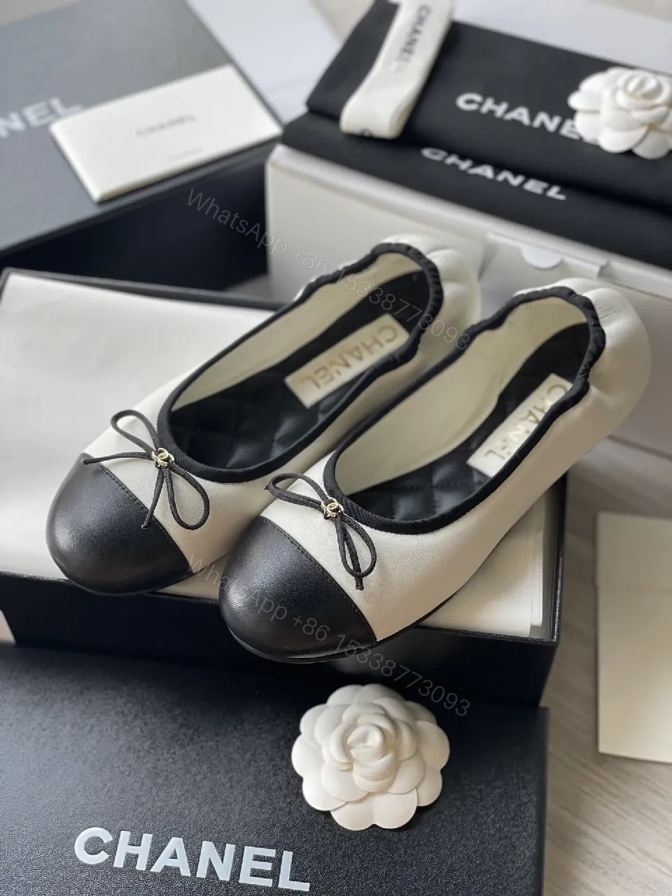 View 8 of Cream & Black Bow Ballet Flats - All-Day Comfort Style