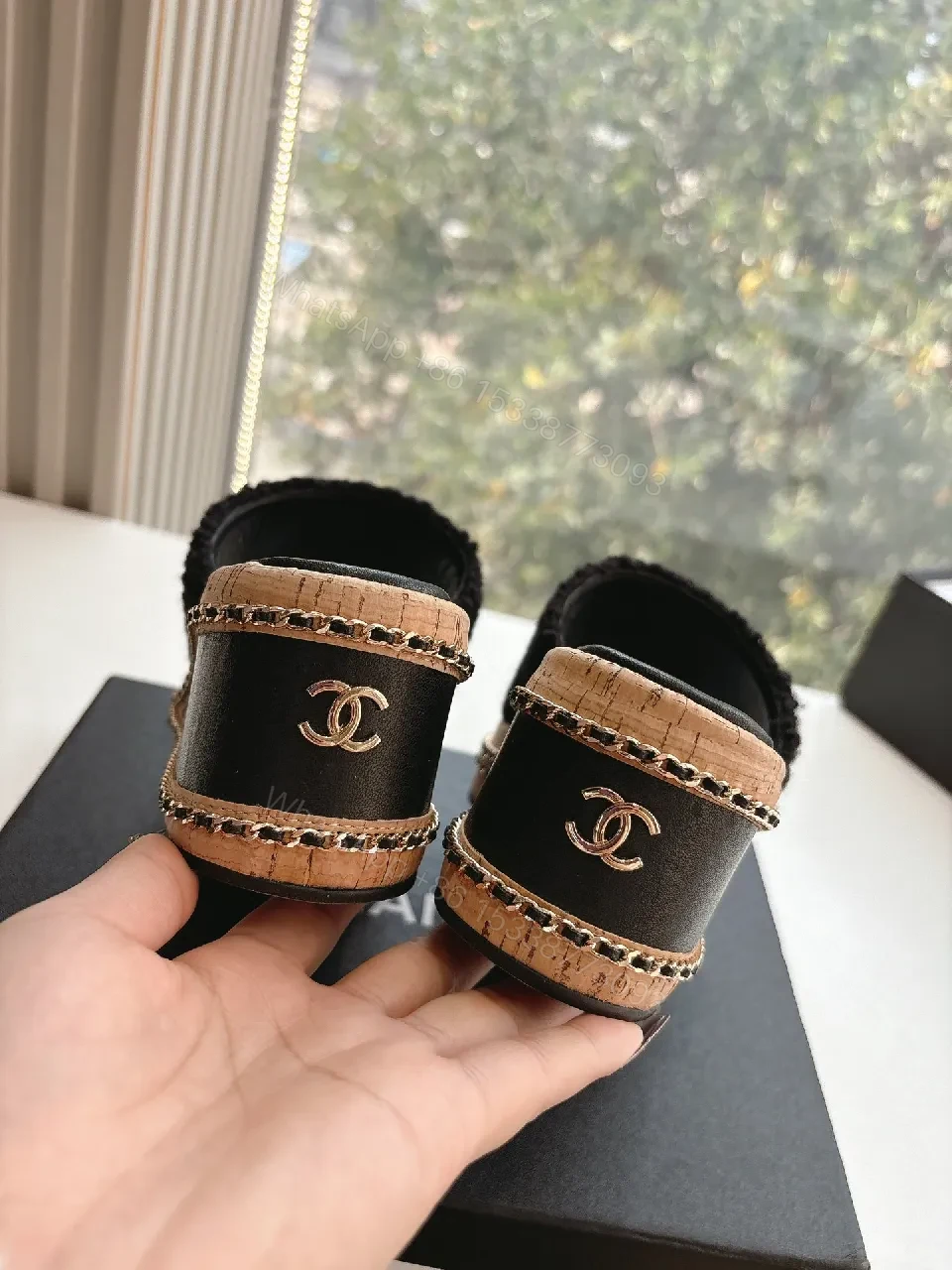View 3 of Textured Black Sandals with Gold Bead Embellishment
