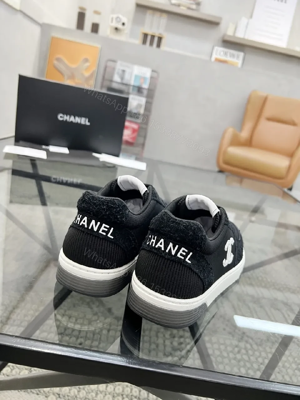 View 5 of Black Knit Sneaker + Leather-Texture Overlay + Minimalist + Signature Logo + Sneaker