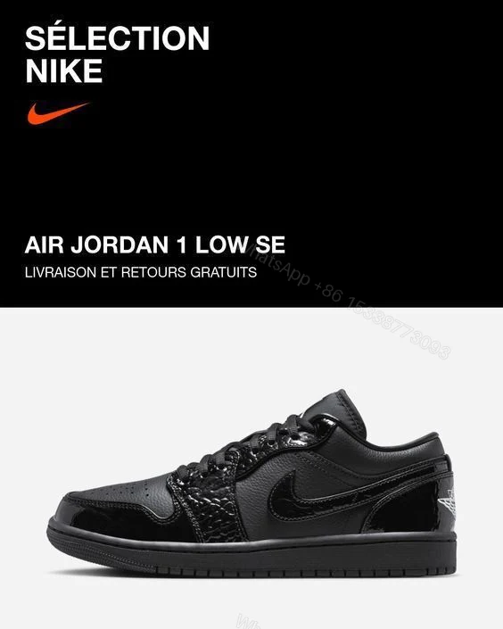 View 4 of Air Jordan 1 Retro Low Black Croc First Copy Shoes — Men's | COD India