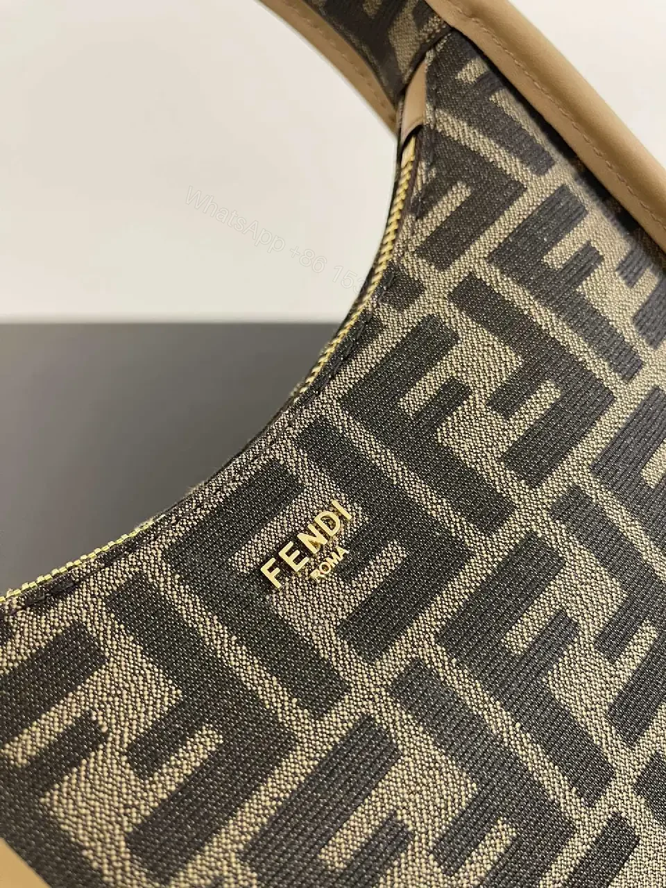 View 8 of Monogram Pattern Crossbody with Sculpted Frame, Taupe Trim