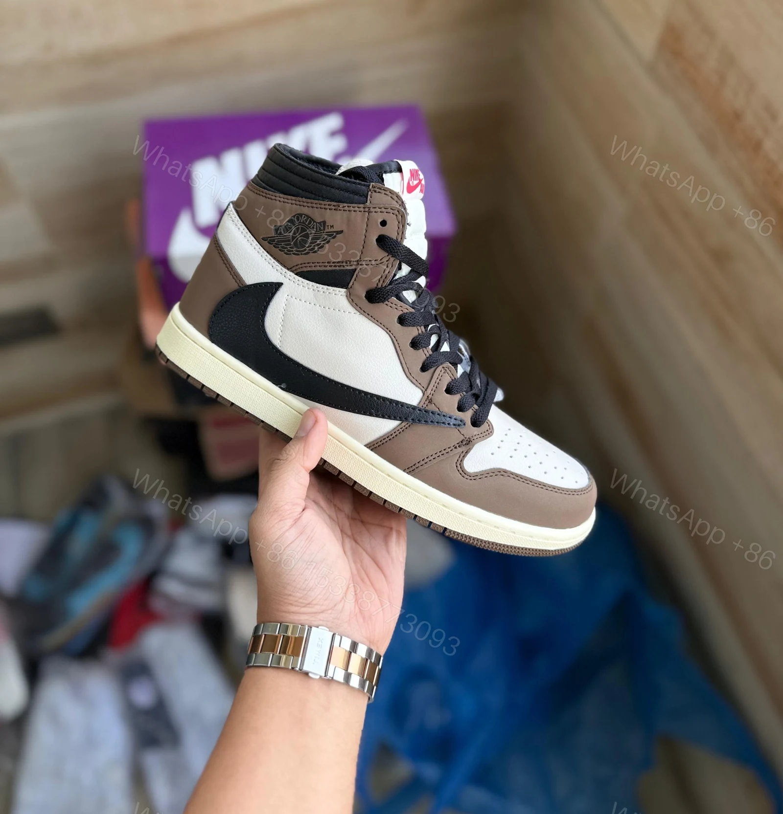 View 3 of BUY FIRST COPY AIR JORDAN 1 HIGH TRAVIS SCOTT MOCHA SHOES