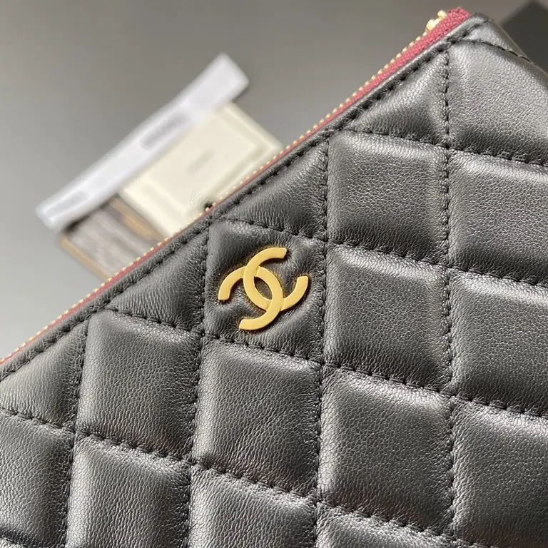 View 8 of Quilted Black Card Holder: Gold Logo, Compact Luxury
