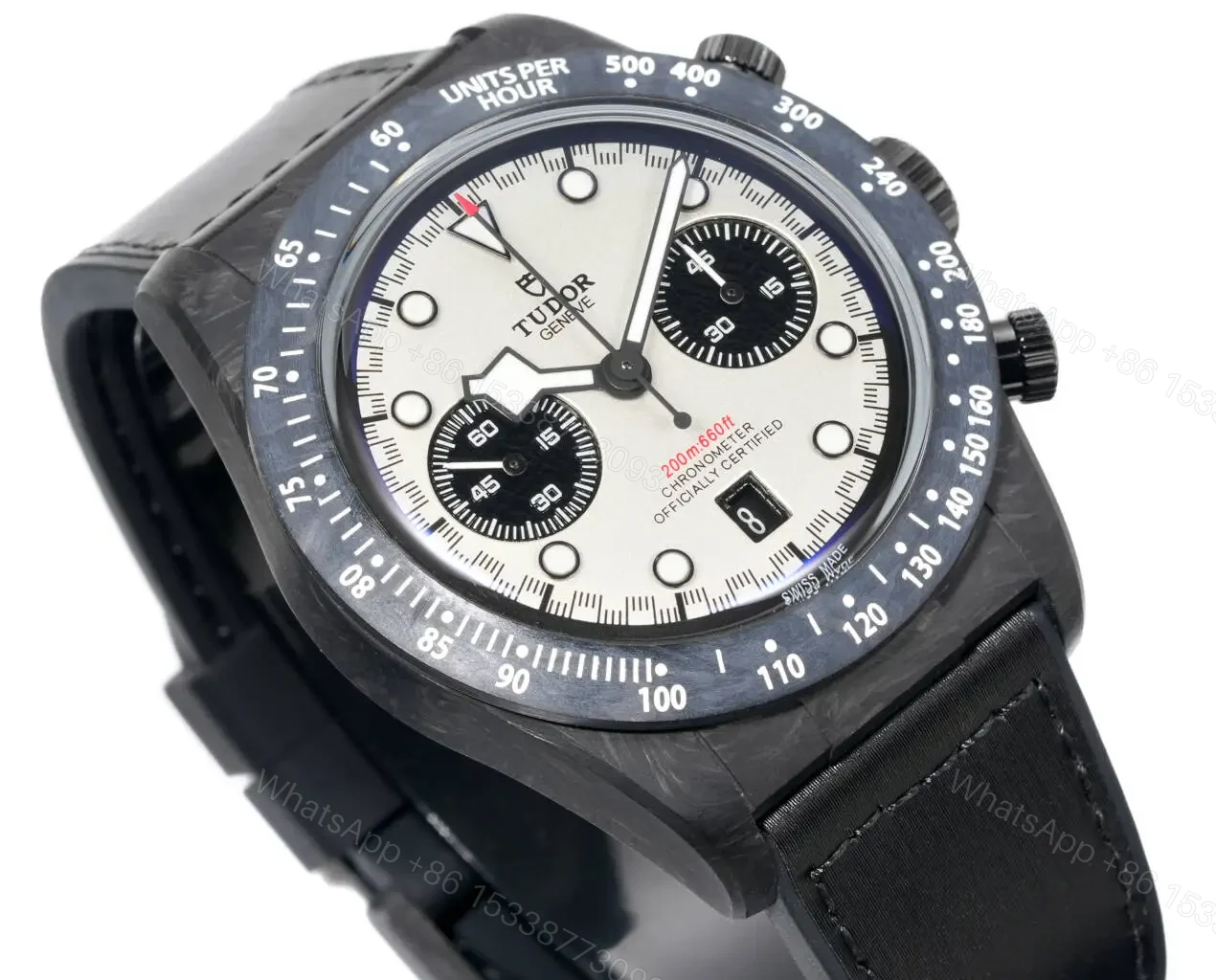 View 5 of Tudor Chronograph Watch White Dial Black Subdial Carbon Case Strap Premium 42MM M7937KN-0001