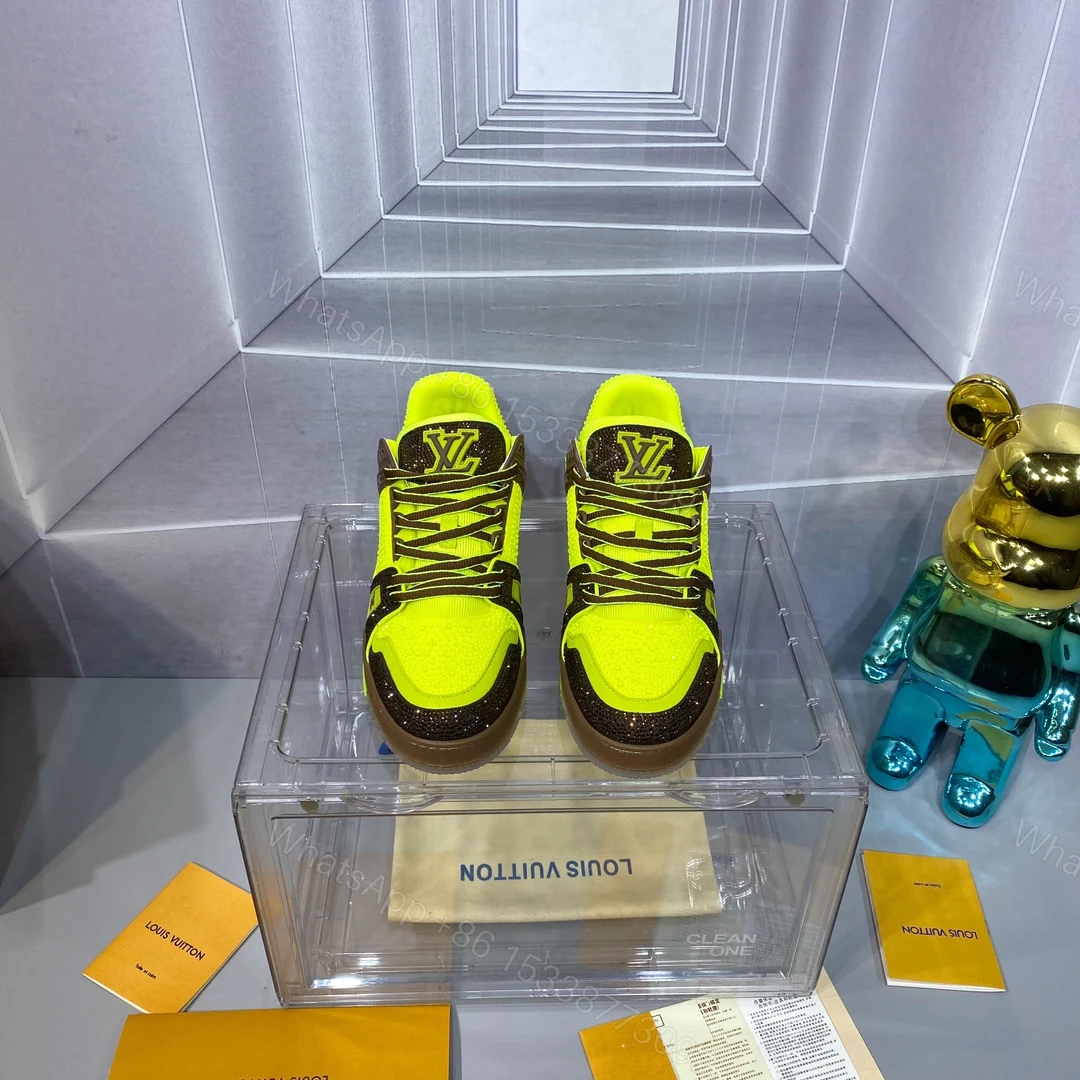 LV 一比一 Trainer 螢光黃滿鑽運動鞋 — view 1