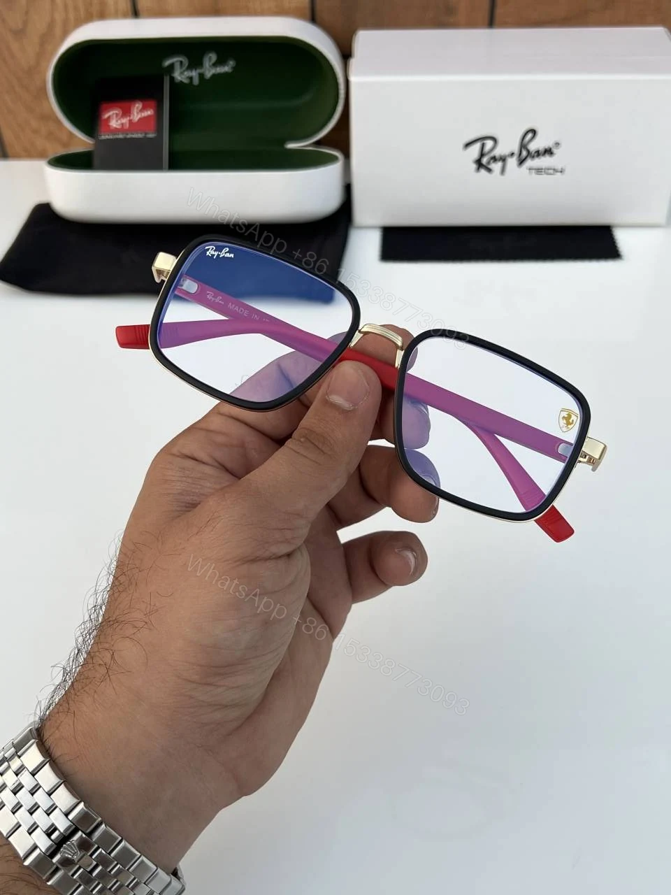 View 3 of First Copy RayBan 8840 Gold Plano Sunglasses
