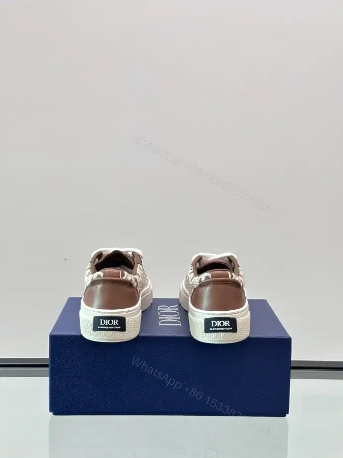 View 5 of DIOR B33 SPIN SNEAKERS BROWN SMOOTH CALFSKIN AND CREAM OBLIQUE RAISED EMBROIDERY – CD203