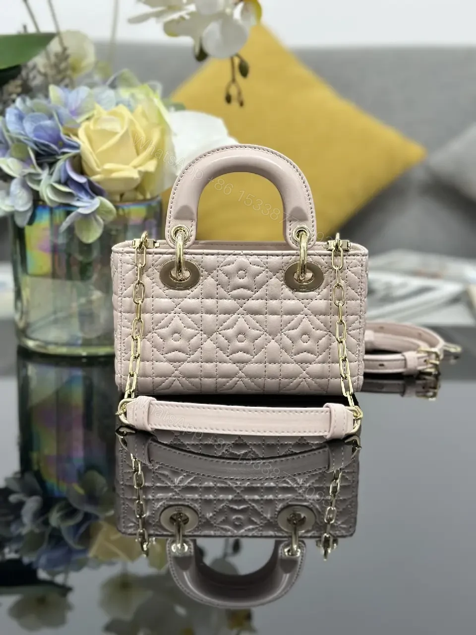 View 3 of Pastel Quilted Mini Bag with Gold Hardware, Structured Chic