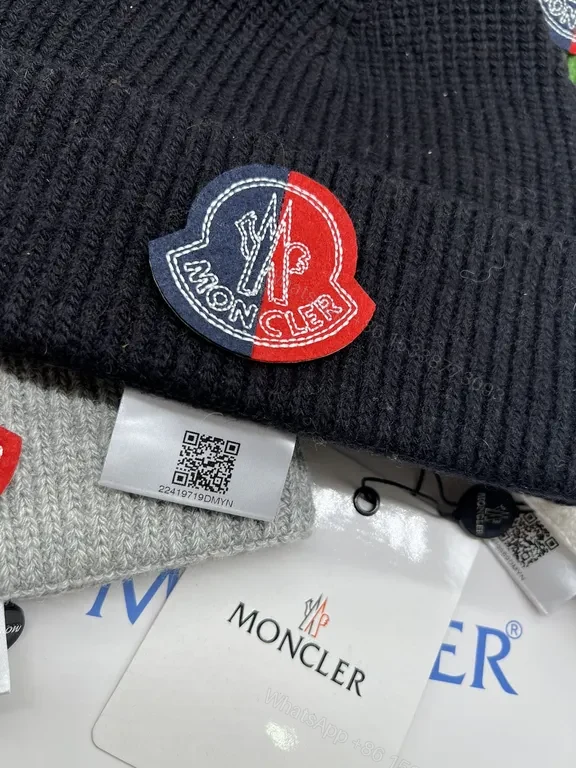 View 6 of Red Knit Beanie with Moncler Patch - Premium Wool Blend Knit Beanie