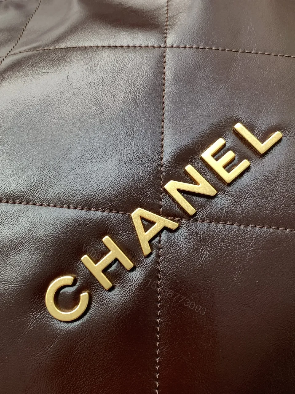 View 9 of Dark-Chocolate Quilted Tote with Gold Chain Bag
