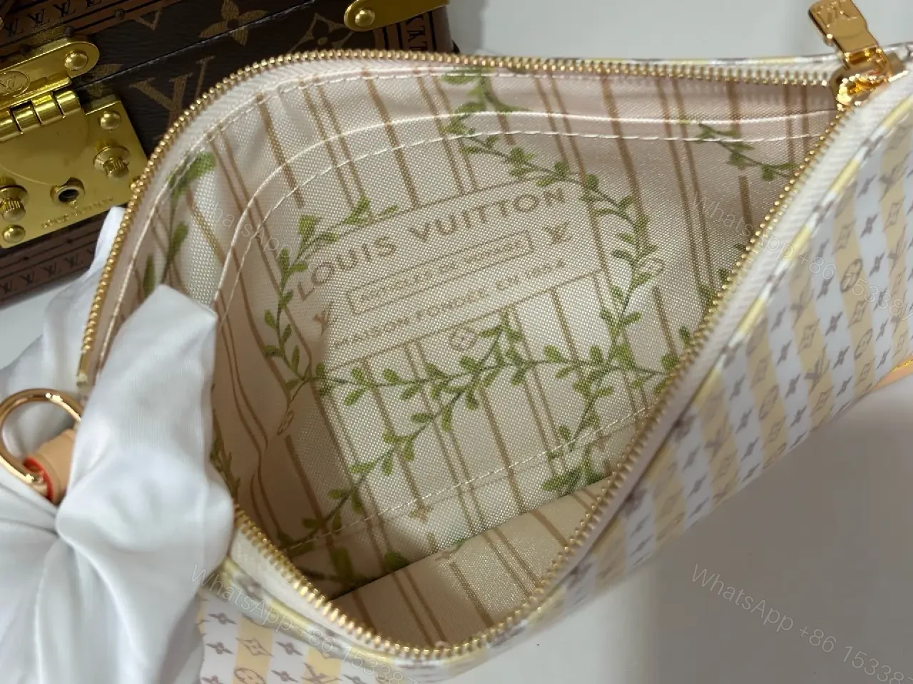 View 5 of Off-White Monogram Tote Pouch Set with Tan Leather Trim