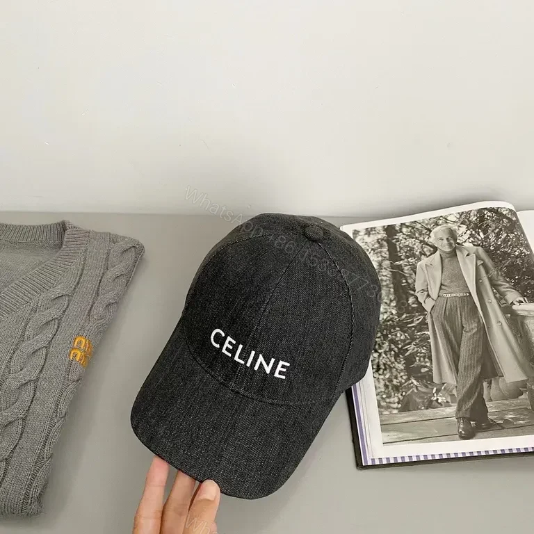 View 6 of Charcoal Denim Cap: Clean CELINE Embroidery, Premium Casual