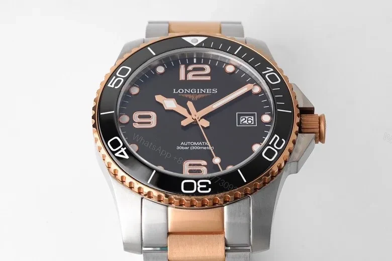 View 2 of Longines Conquest Diver Watch Black Dial Two Tone Stainless Steel and Rose Gold Bracelet Automatic