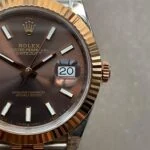 View 7 of KING Factory 1:1 Rolex DateJust 41 126331 RG Fluted Bezel Best Edition 904L Steel Brown Stick Dial VR3235