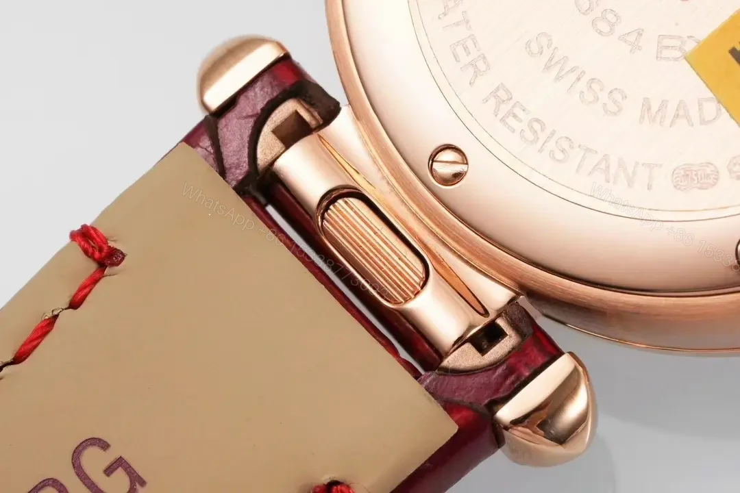 View 4 of K11 Factory Cartier Pasha de Cartier Women’s Watch, 30mm, Rose Gold with Diamond Bezel, Red Leather Strap, Blue Steel Hands