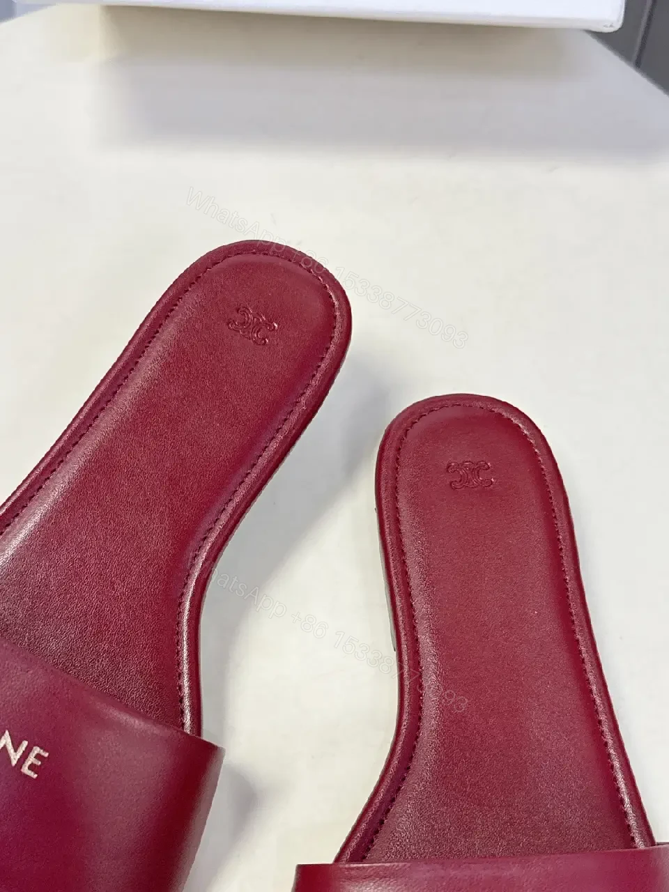 View 2 of Chic Burgundy Leather Minimalist Slides with Ergonomic Comfort
