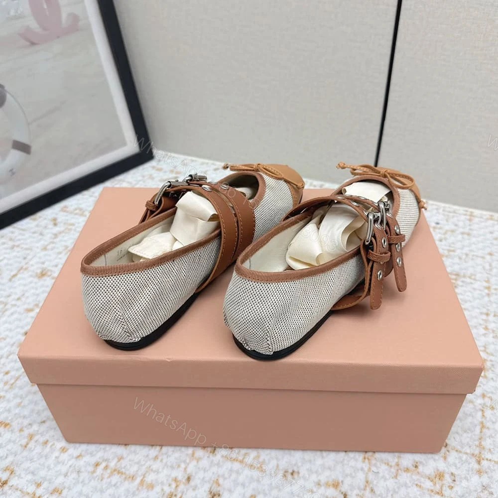 View 8 of MIUMIU Canvas and leather ballerinas 360811