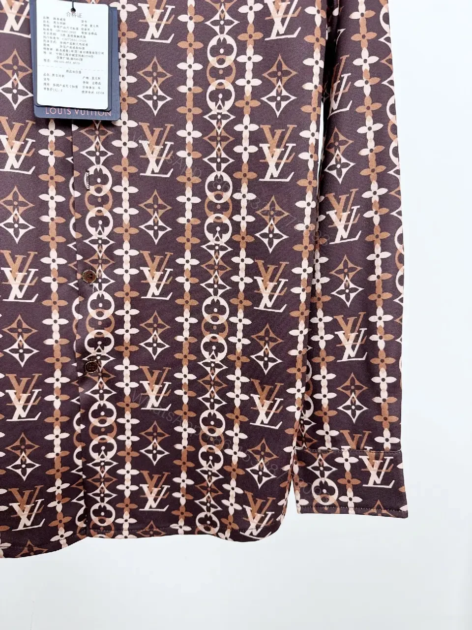 View 7 of Chocolate Brown + Premium Fabric + Button-Front Shirt + Bold Monogram Detail + Men’s Shirt