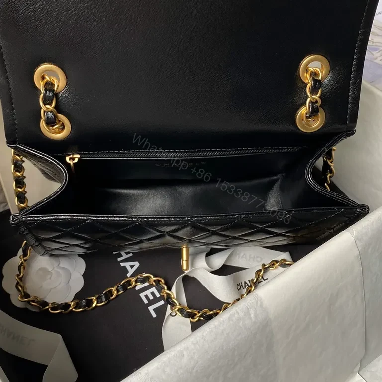 View 5 of Chic Quilted Crossbody Bag with Gold Chain Strap - Black