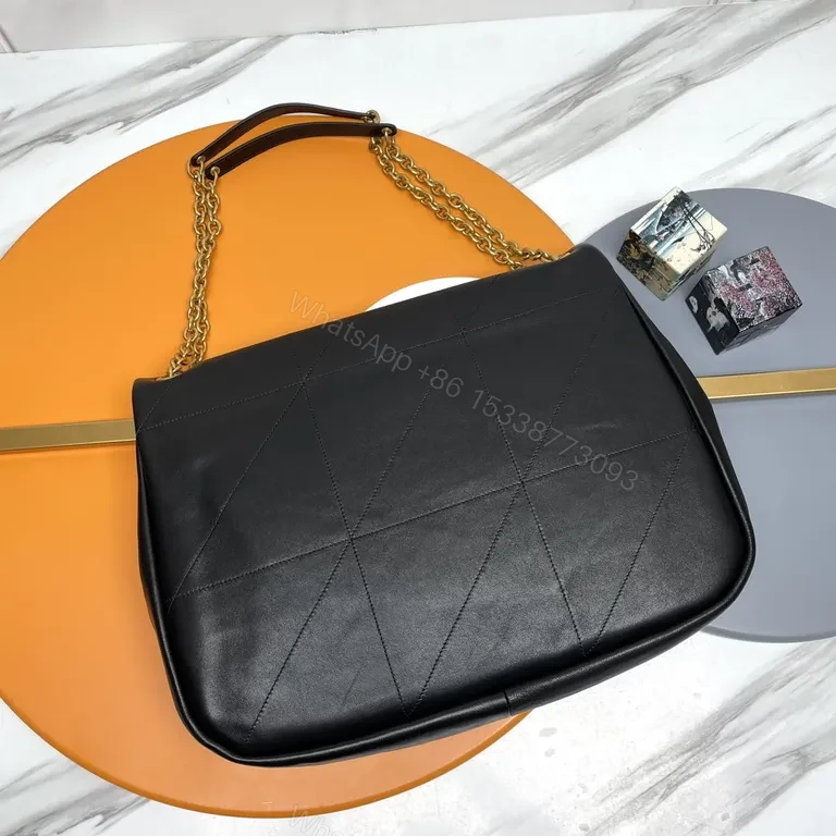 View 3 of Chic Black Quilted Leather Shoulder Bag with Chain Strap