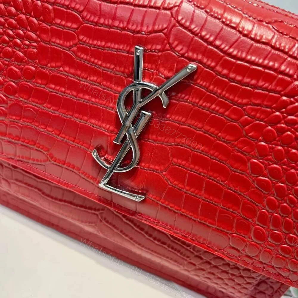 View 4 of Saint Laurent Sunset Embossed Bag Red 22Cm