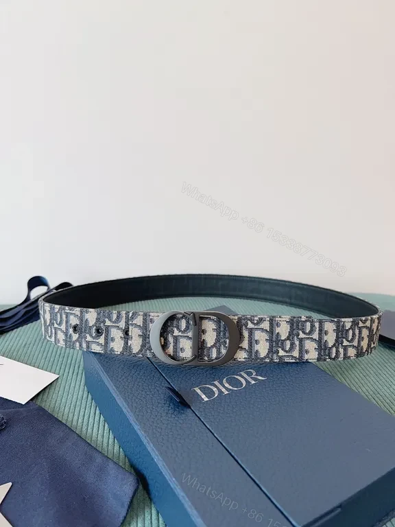 View 8 of Blue-Gray Monogram Jacquard Belt with Double Ring Buckle â€“ Premium Designer-Inspired Style