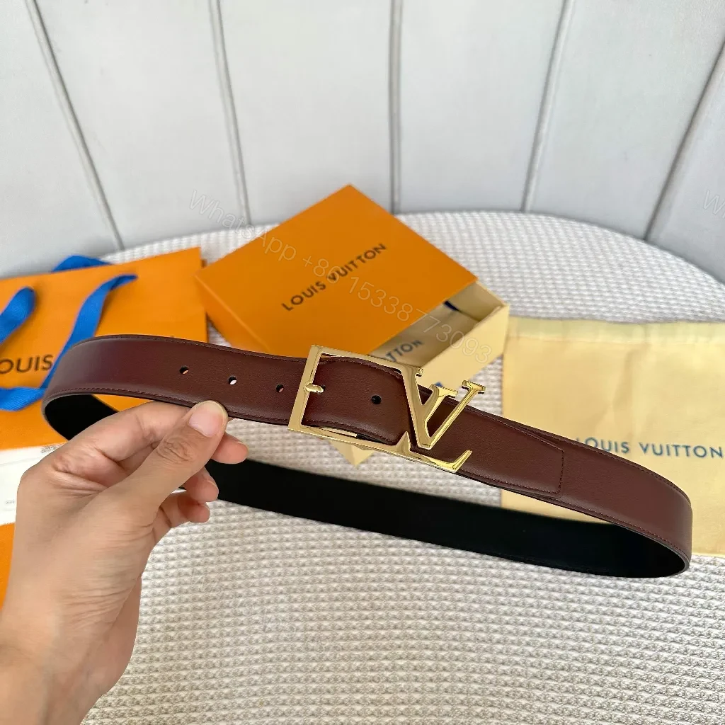 Brown Leather Belt with Gold Buckle - Luxury Classic Style, Premium — view 1