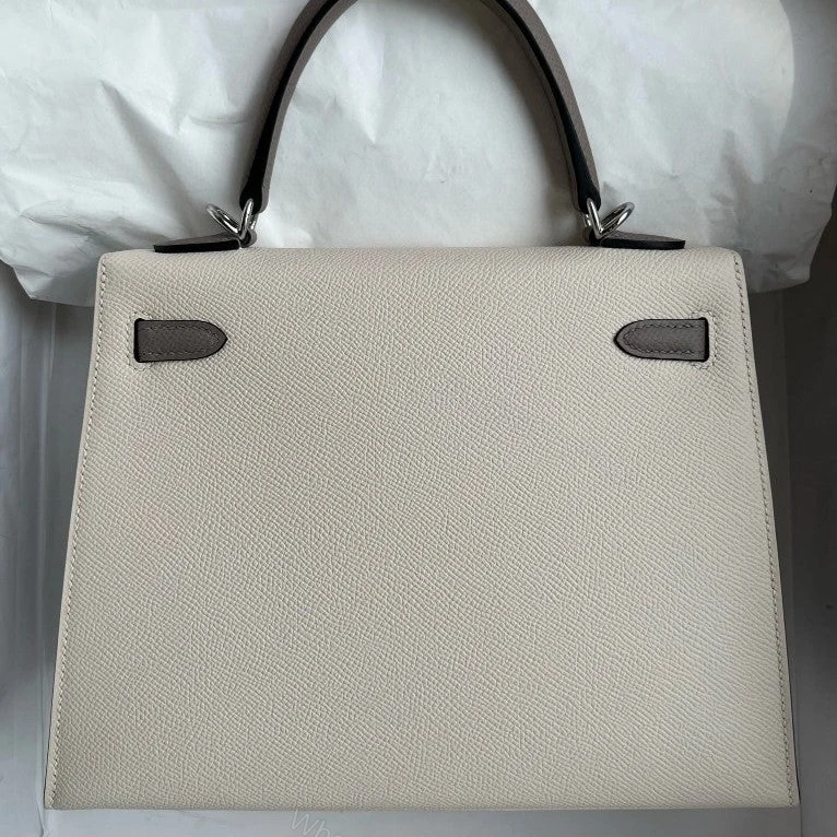 View 2 of H KELLY EPSOM CK10 CREAMY WHITE & M8 GRIS ASPHALTE SILVER HARDWARE 25CM