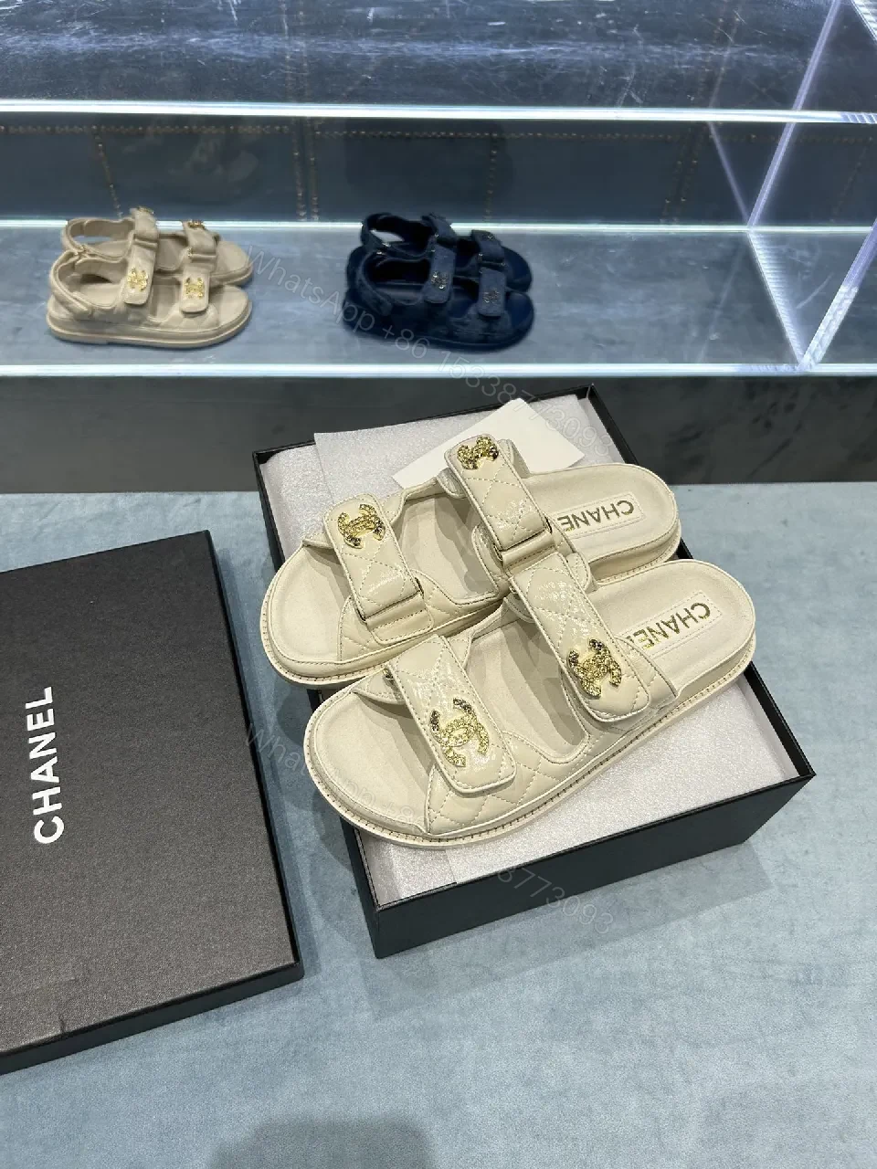 View 9 of Quilted Leather Slides - Gold-Accent, Luxe Casual Comfort