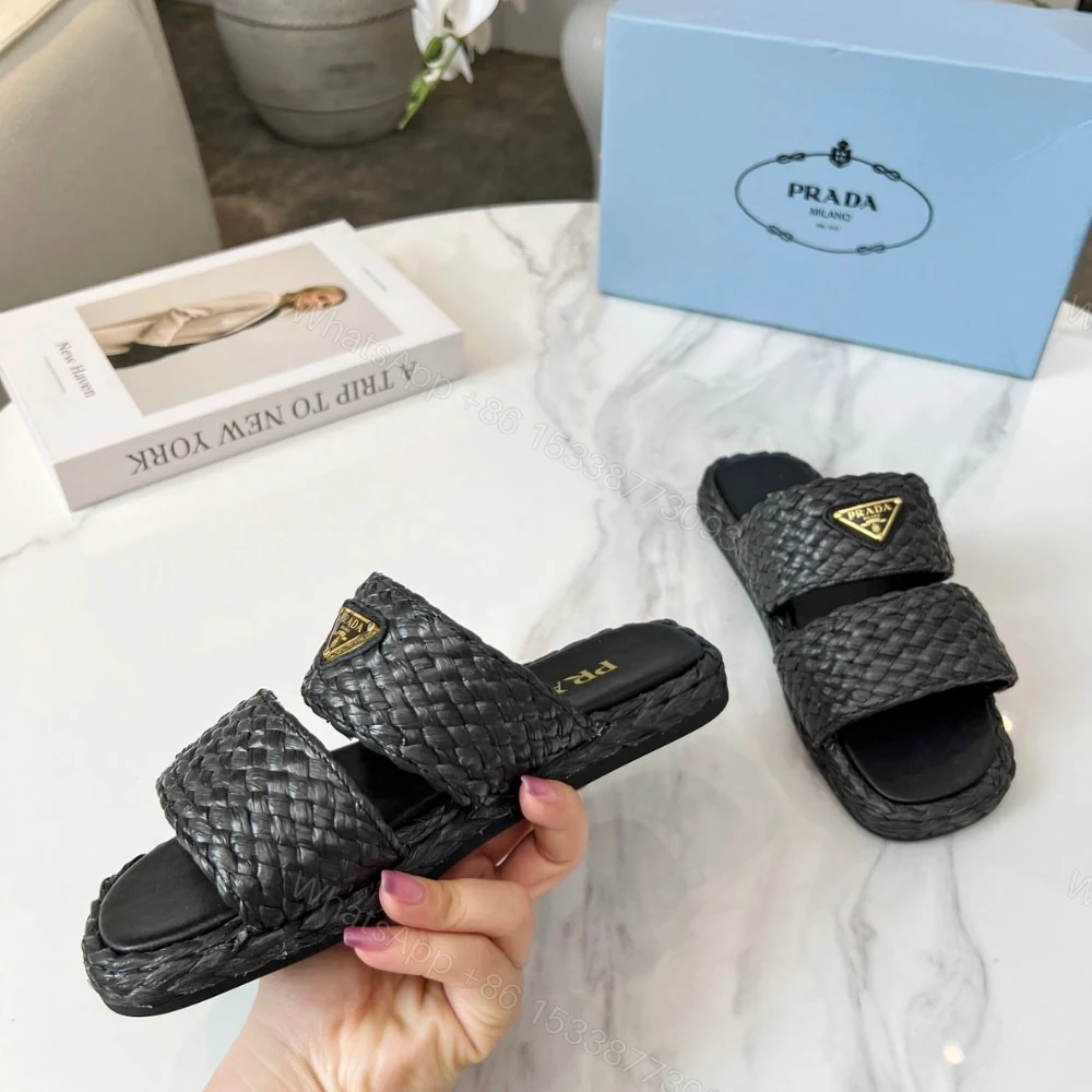 View 3 of PRADA RAFFIA SLIDES BLACK 1XX749 027 F0002 F 020