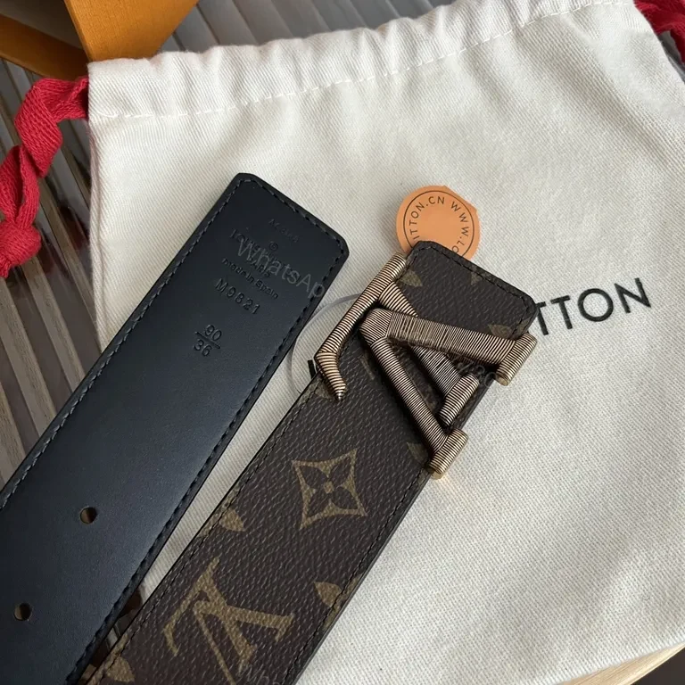 View 5 of Bold Monogram Leather Belt with Luxe LV-Style Hardware
