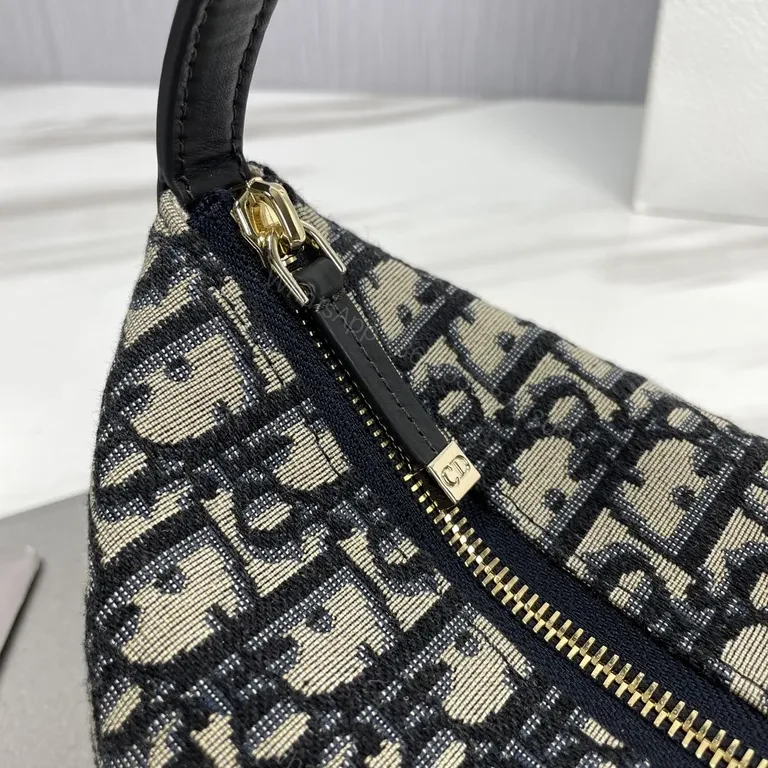 View 5 of Chic Dior-Pattern Shoulder Bag with Black Leather Strap