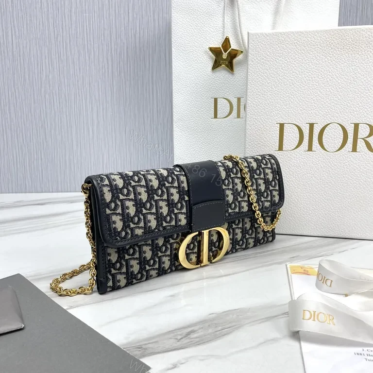 View 9 of Navy Monogram Tote: Dior-Inspired Gold-Accented Bag