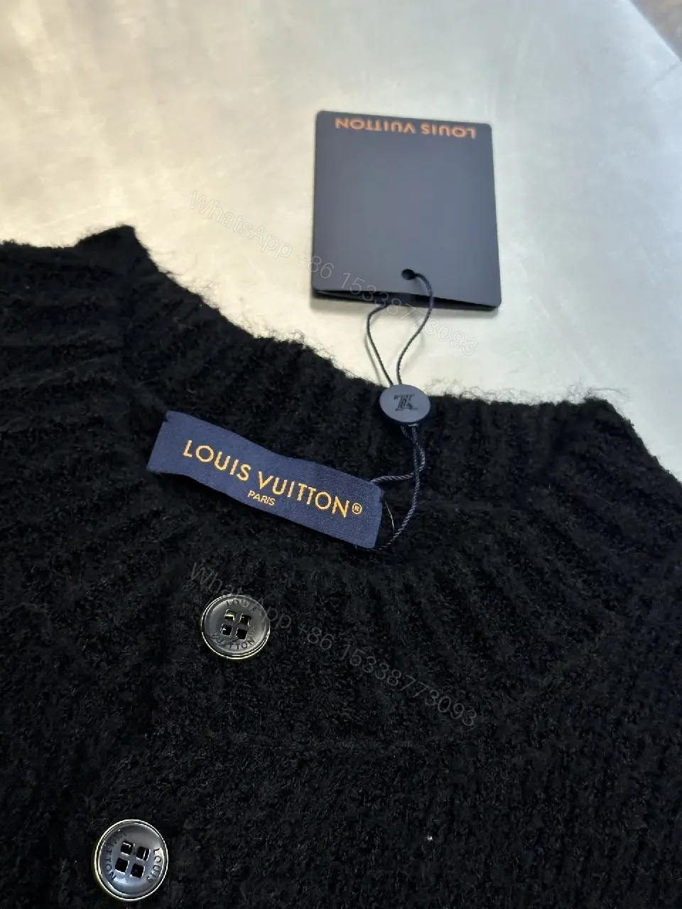 View 4 of Cozy Luxe Knit Cardigan with Bold Emblem, Mid-Weight Style