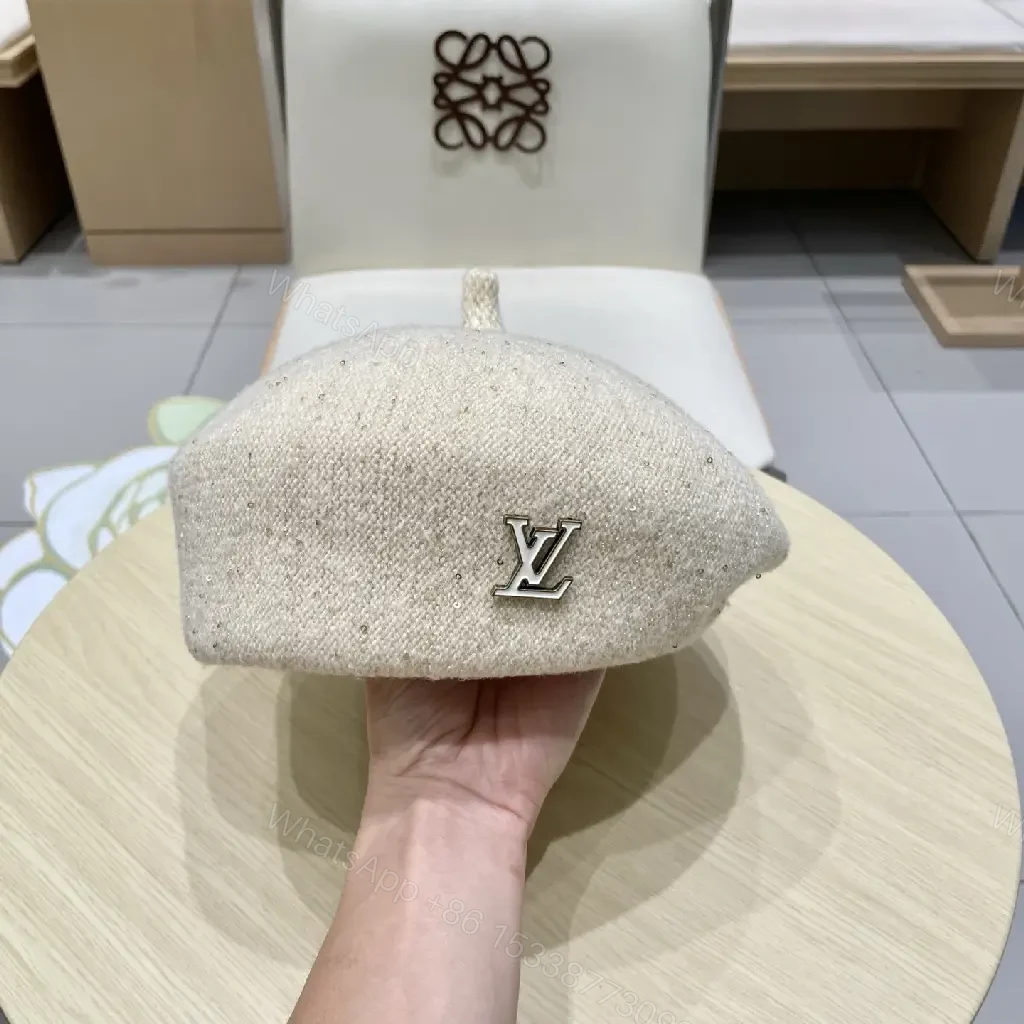 View 4 of Glitter Beret with Luxe LV-Style Motif, All-Day Shine