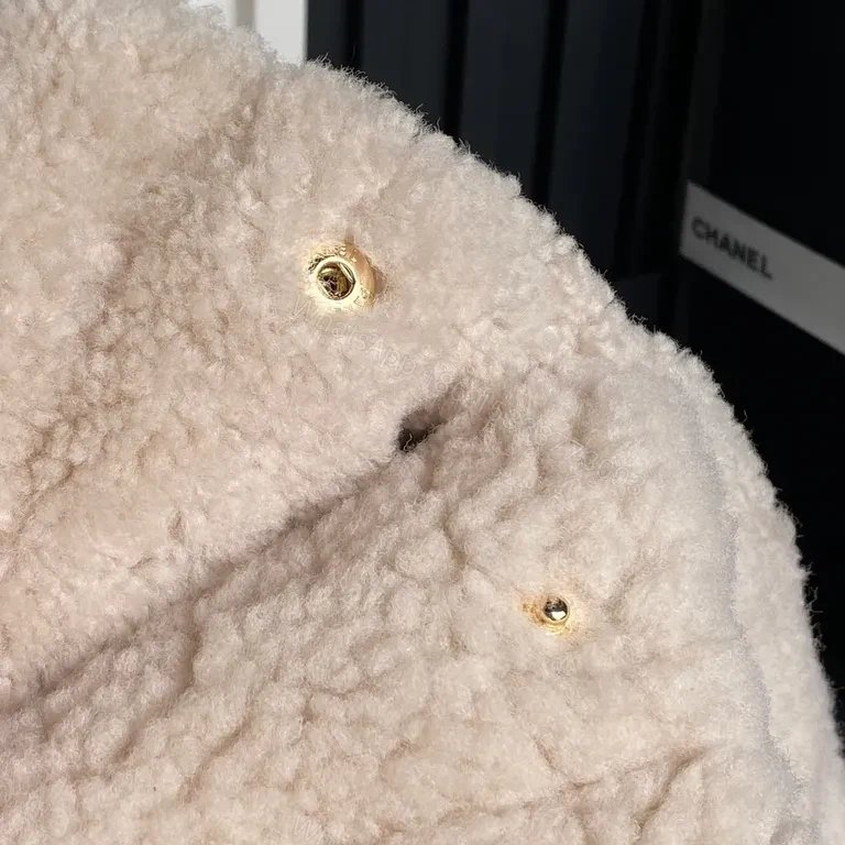 View 3 of Chanel-Inspired BouclÃ© Crossbody Bag in Cream with Gold Chain