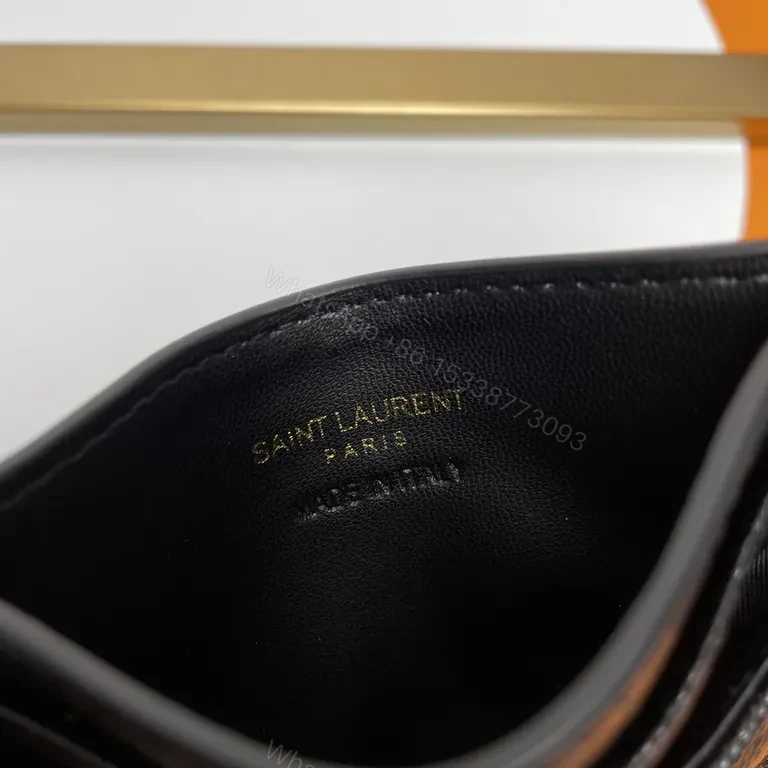 View 8 of Chic Black Textured Leather Wallet with Gold YSL Logo