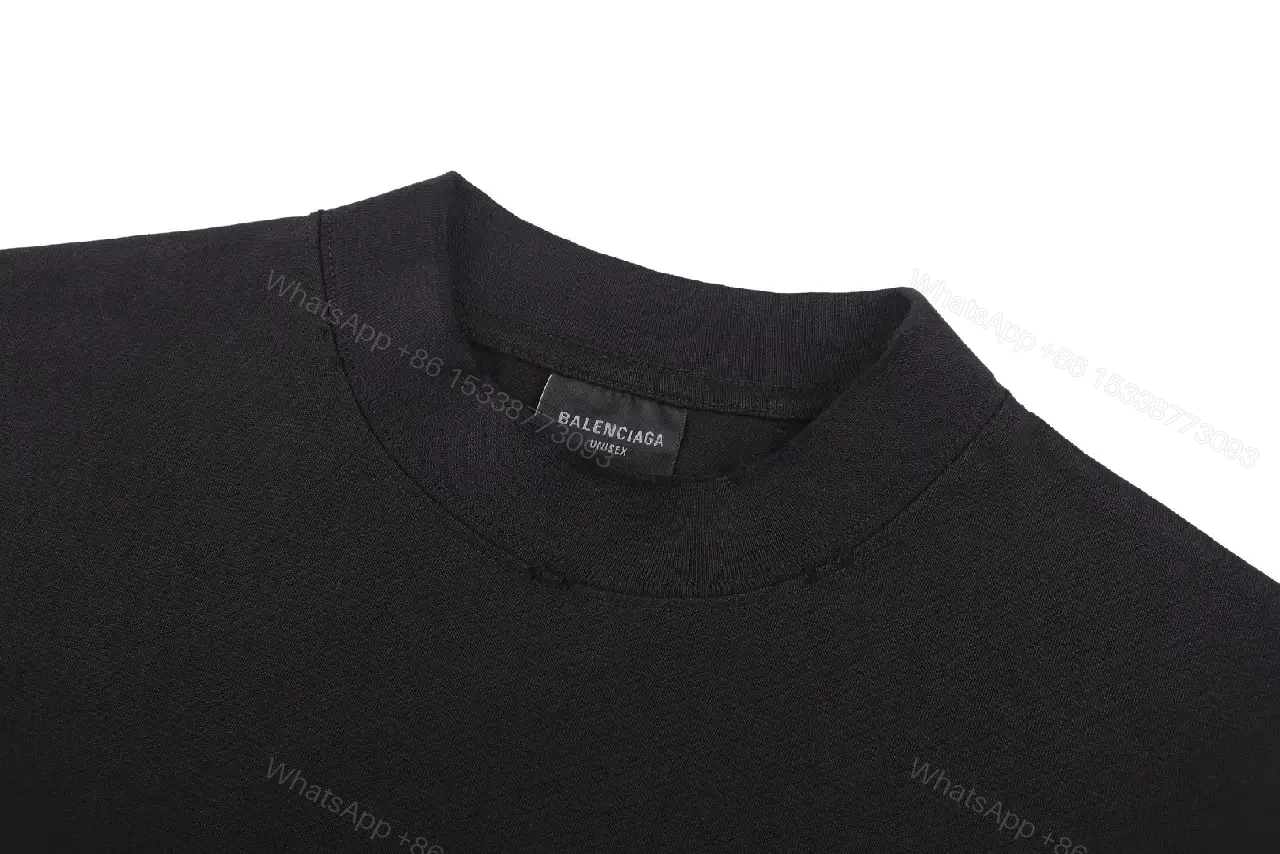 View 11 of Black Fabric Casual Oversized Tee Distressed BALENCIAGA Logo T-Shirt