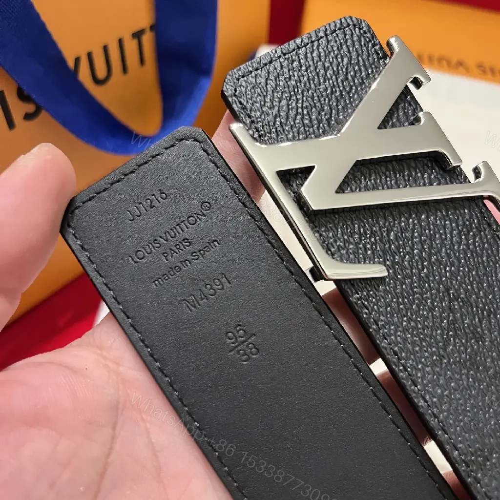 View 6 of Black Pebbled Leather Belt with Silver LV Buckle