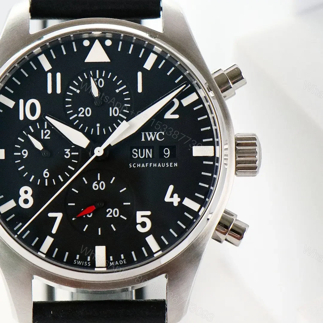 View 3 of IWC Black Pilot Chronograph Black Dial Leather Strap Ultimate 43MM IW3780031