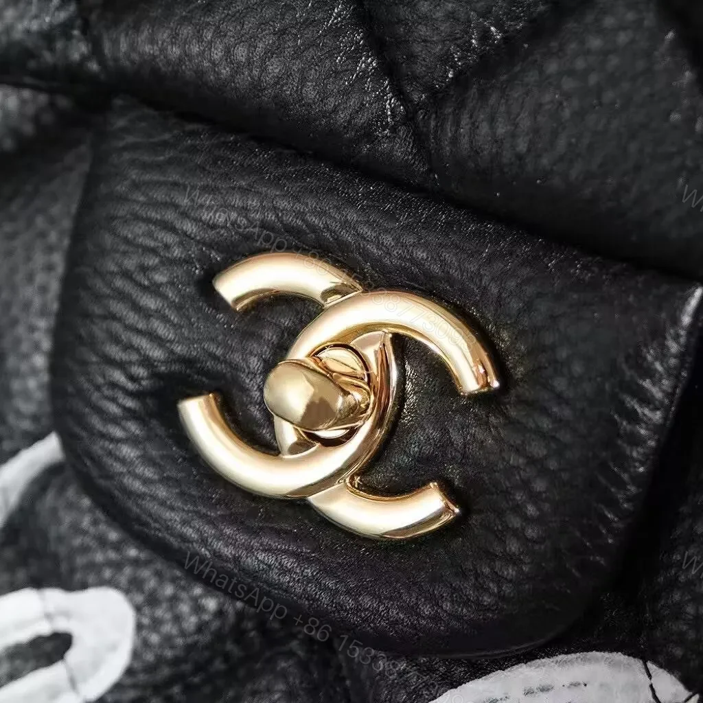 View 4 of Graffiti Quilted Leather Handbag with Gold Chain