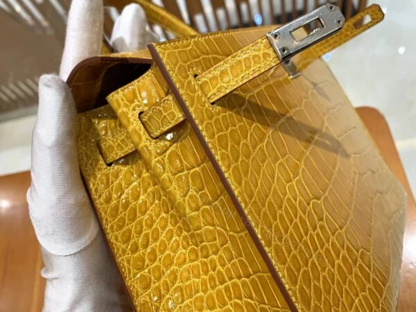 View 4 of Hermes Kelly bag 25 Sellier Jaune ambre Genuine Alligator Crocodile skin Gold hardware