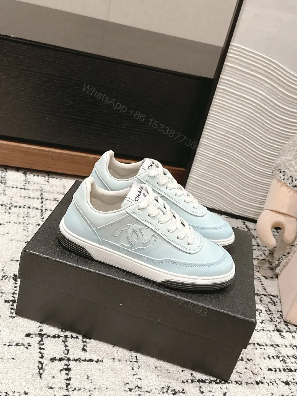 View 9 of Light-blue Leather Sneakers: Luxe Comfort, Versatile Style