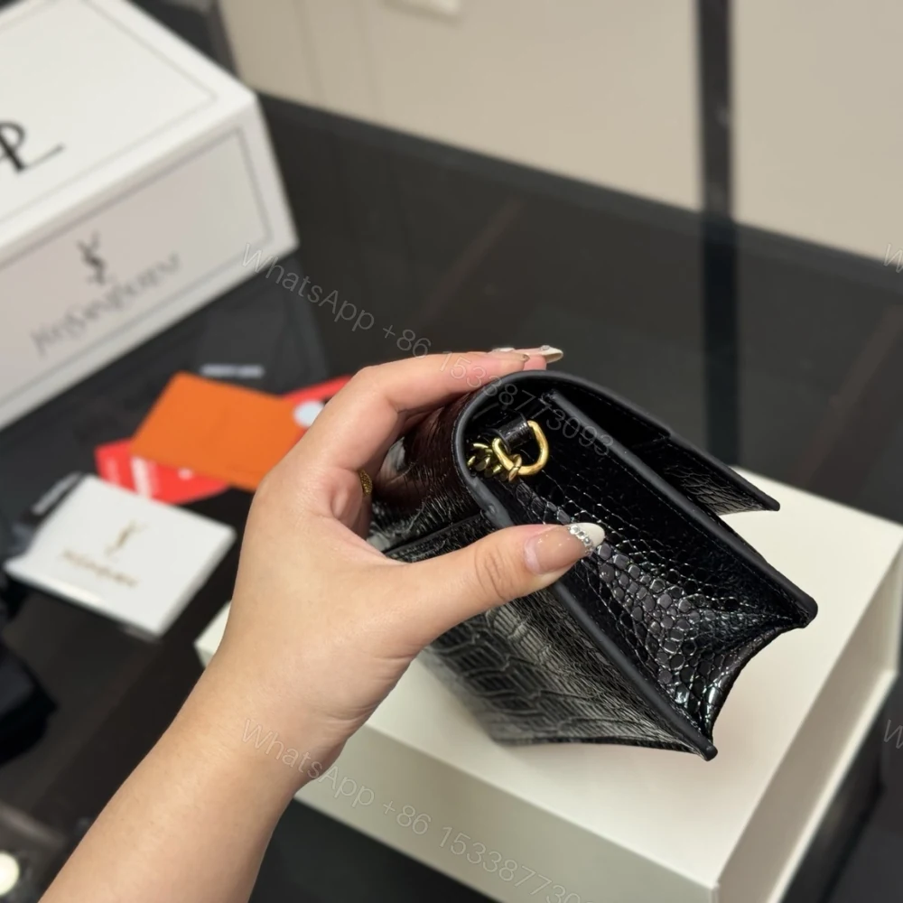 View 6 of Saint Laurent Sunset Embossed Clutch Black 22Cm
